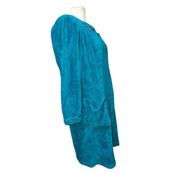 Vintage Rebecca Malone Blue Velour Floral Embroidered Sleep Nightgown Robe Sz XL - Picture 13 of 16